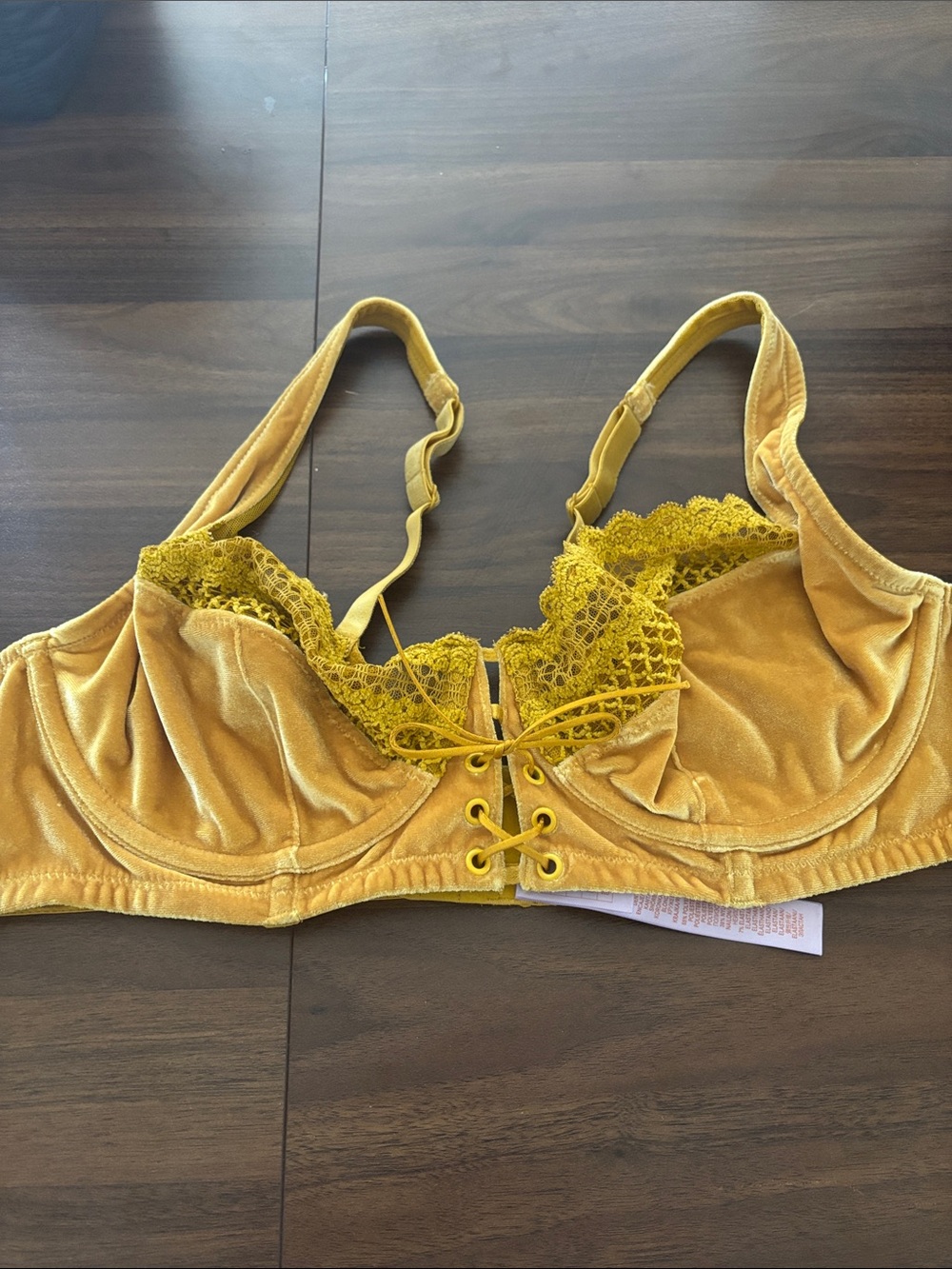 Savage X Fenty Mustard Yellow Velvet Lace-Trim Underwire Bralette